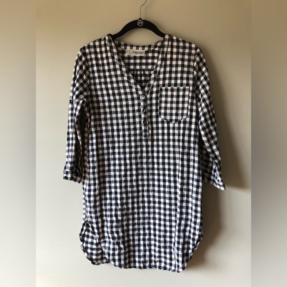 Lizard Thicket | Callie Max Black & White Plaid Long-Sleeve Tunic Shirt